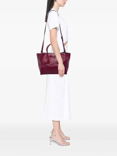 Pre-owned Prada 2010-2026 Glace Calf Twin Pocket Double Handle Satchel In 红色