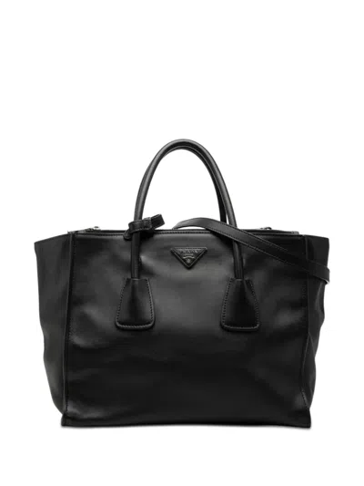 Pre-owned Prada 2010-2026 Glace Calf Twin Pocket Double Handle Satchel In Black
