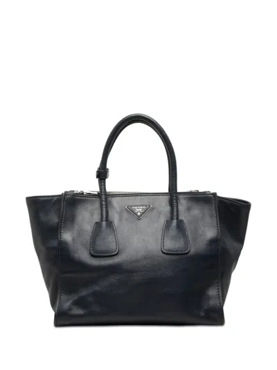 Pre-owned Prada 2010-2026 Glace Calf Twin Pocket Double Handle Satchel In Blue