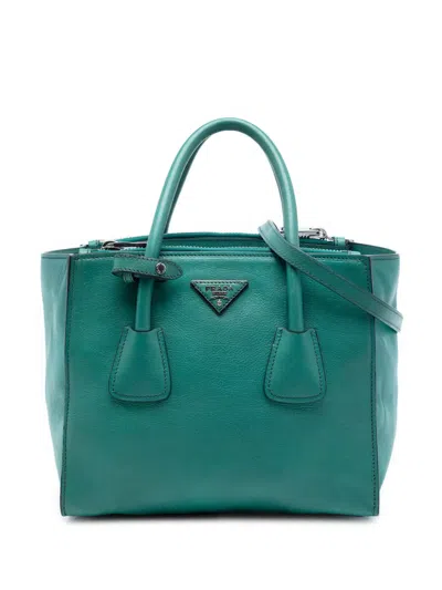 Pre-owned Prada 2010-2026 Glace Calf Twin Pocket Double Handle Satchel In Green