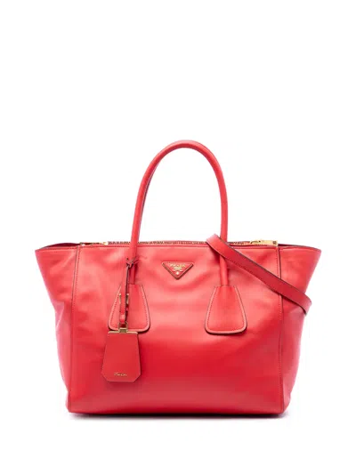 Pre-owned Prada 2010-2026 Glace Calf Twin Pocket Double Handle Satchel In Red