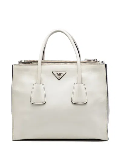 Pre-owned Prada 2010-2026 Glace Calf Twin Pocket Double Handle Satchel In White