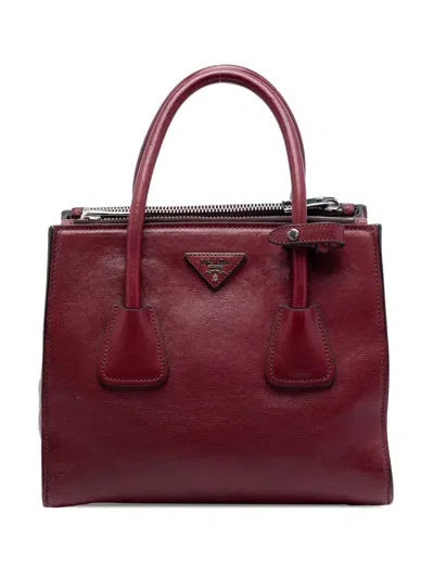 Pre-owned Prada 2010-2026 Glace Calf Twin Pocket Satchel In Red