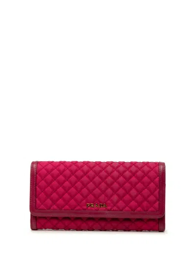 Pre-owned Prada 2010-2026 Impuntu Tessuto Wallet Long Wallets In Pink