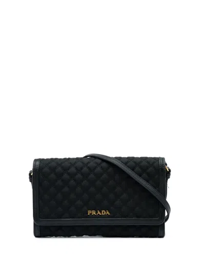 Pre-owned Prada 2010-2026 Impuntu Tessuto Wallet On Strap Crossbody Bag In Black