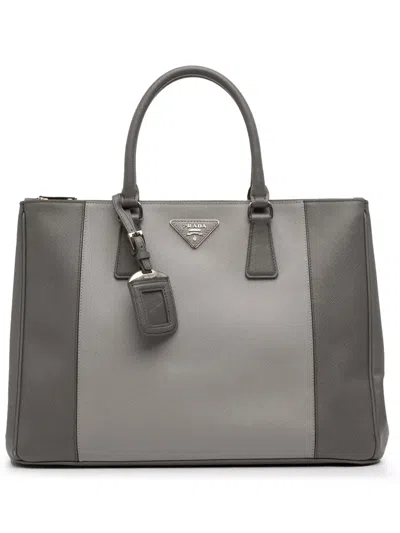 Pre-owned Prada 2010-2026 Large Bicolor Saffiano Lux Galleria Double Zip Satchel In Gray