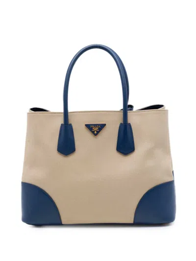 Pre-owned Prada 2010-2026 Large Canapa And Saffiano Double Satchel In Neutrals