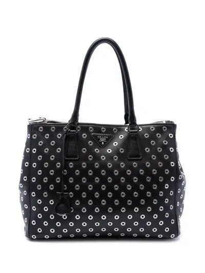 Pre-owned Prada 2010-2026 Large City Calf Grommet Galleria Double Zip Satchel In Black