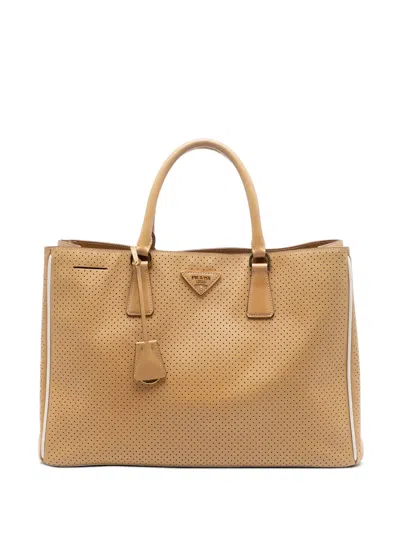 Pre-owned Prada 2010-2026 Large Perforated Saffiano Lux Galleria Zip Tote Bag In Brown