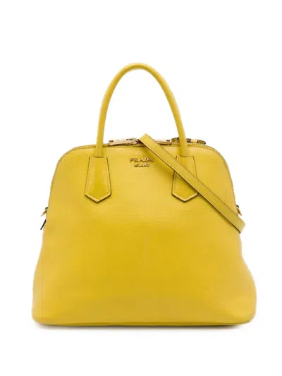 Pre-owned Prada 2010-2026 Large Saffiano Cuir Dome Satchel In Yellow
