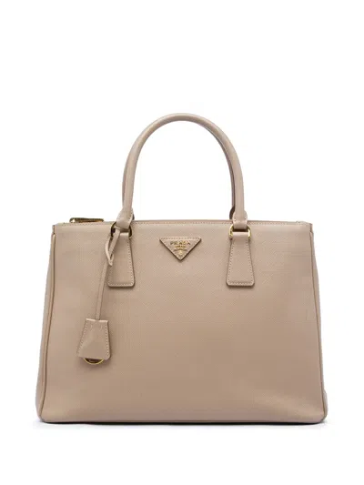 Pre-owned Prada 2010-2026 Large Saffiano Lux Galleria Double Zip Satchel In Neutrals