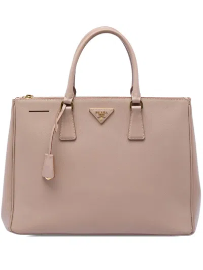 Pre-owned Prada 2010-2026 Large Saffiano Lux Galleria Double Zip Satchel In Pink