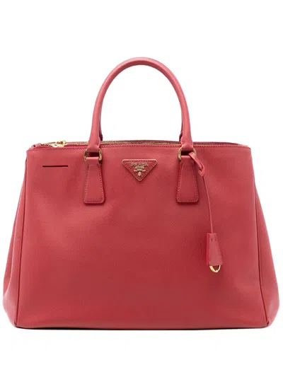 Pre-owned Prada 2010-2026 Large Saffiano Lux Galleria Double Zip Satchel In Red