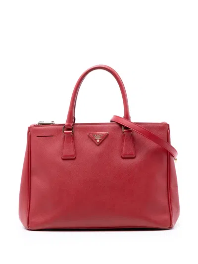 Pre-owned Prada 2010-2026 Large Saffiano Lux Galleria Double Zip Satchel In Red