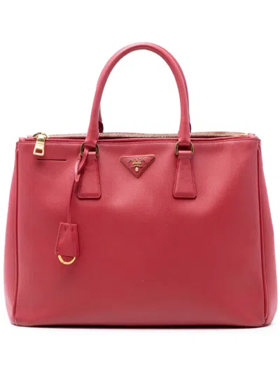 Pre-owned Prada 2010-2026 Large Saffiano Lux Galleria Double Zip Satchel In Red