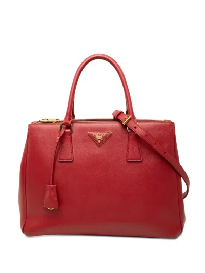 Pre-owned Prada 2010-2026 Large Saffiano Lux Galleria Double Zip Satchel In Red