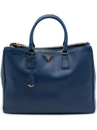 Pre-owned Prada 2010-2026 Large Saffiano Lux Galleria Double Zip Tote Bag In Blue