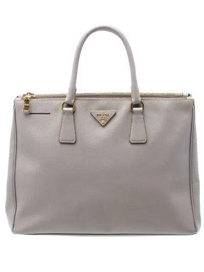 Pre-owned Prada 2010-2026 Large Saffiano Lux Galleria Double Zip Tote Bag In Gray