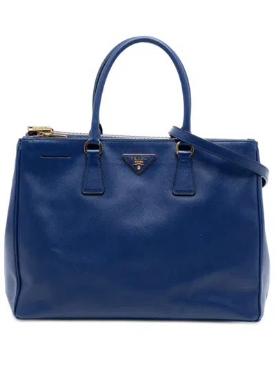 Pre-owned Prada 2010-2026 Large Saffiano Lux Galleria Double Zip Tote Satchel In Blue