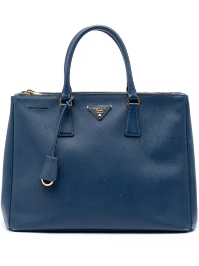 Pre-owned Prada 2010-2026 Large Saffiano Lux Galleria Double Zip Tote Satchel In Blue