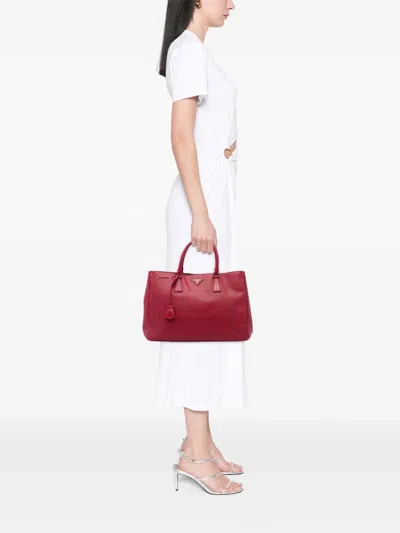 Pre-owned Prada 2010-2026 Large Saffiano Lux Galleria Satchel In Red