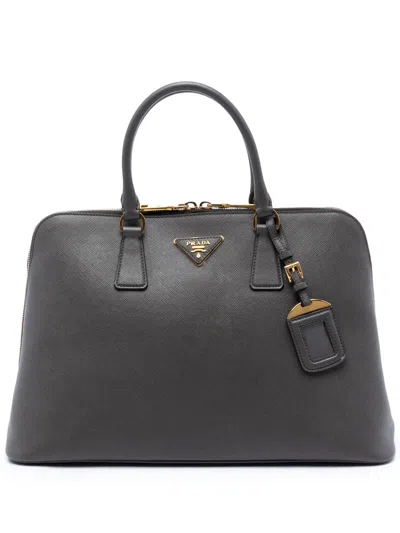 Pre-owned Prada 2010-2026 Large Saffiano Lux Promenade Satchel In Gray