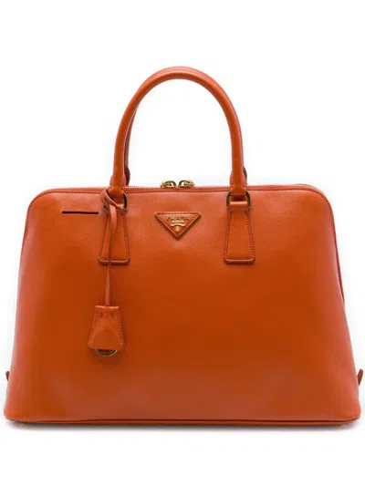 Pre-owned Prada 2010-2026 Large Saffiano Lux Promenade Satchel In Orange