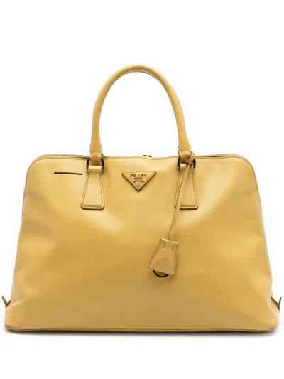 Pre-owned Prada 2010-2026 Large Saffiano Lux Promenade Satchel In Yellow