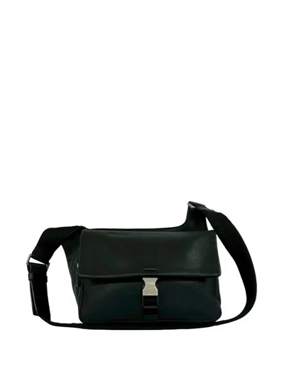 Pre-owned Prada 2010-2026 Leather Buckle Messenger Bag Crossbody Bag In Black
