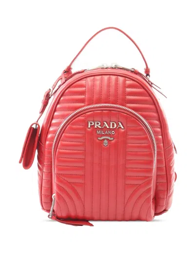 Pre-owned Prada 2010-2026 Leather Diagramme Backpack In Red