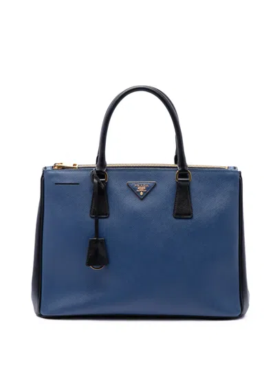 Pre-owned Prada 2010-2026 Medium Bicolor Saffiano Lux Galleria Double Zip Satchel In Blue