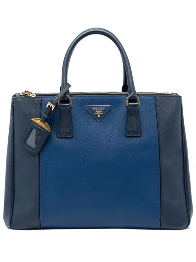 Pre-owned Prada 2010-2026 Medium Bicolor Saffiano Lux Galleria Double Zip Satchel In Blue