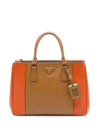 Pre-owned Prada 2010-2026 Medium Bicolor Saffiano Lux Galleria Double Zip Satchel In Brown