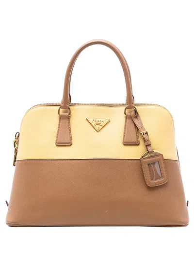 Pre-owned Prada 2010-2026 Medium Bicolor Saffiano Lux Promenade Satchel In Brown