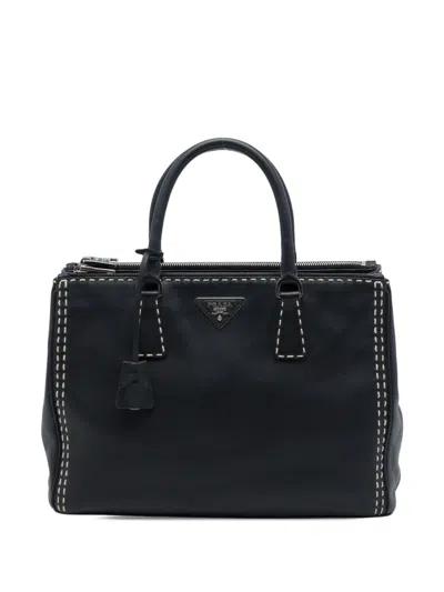Pre-owned Prada 2010-2026 Medium City Calf Hand Stitched Galleria Double Zip Satchel In Black