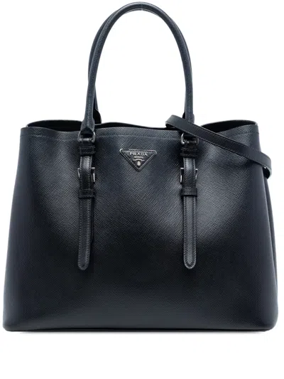 Pre-owned Prada 2010-2026 Medium Saffiano Cuir Double Handle Satchel In Black