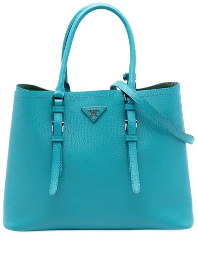 Pre-owned Prada 2010-2026 Medium Saffiano Cuir Double Handle Satchel In Blue