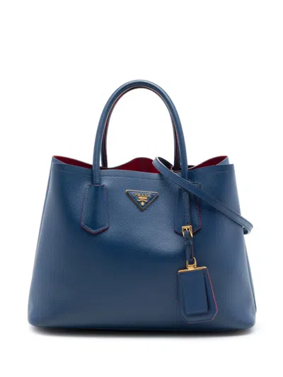 Pre-owned Prada 2010-2026 Medium Saffiano Cuir Double Handle Satchel In Blue