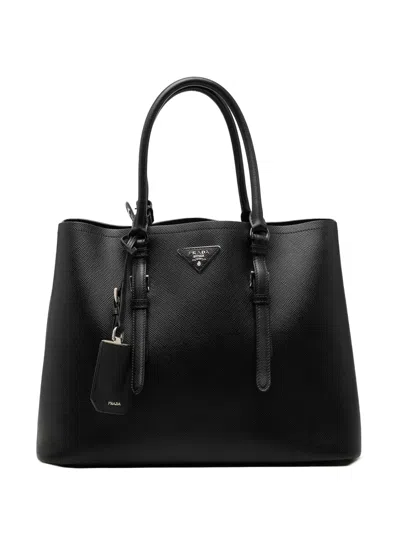 Pre-owned Prada 2010-2026 Medium Saffiano Cuir Double Satchel In Black