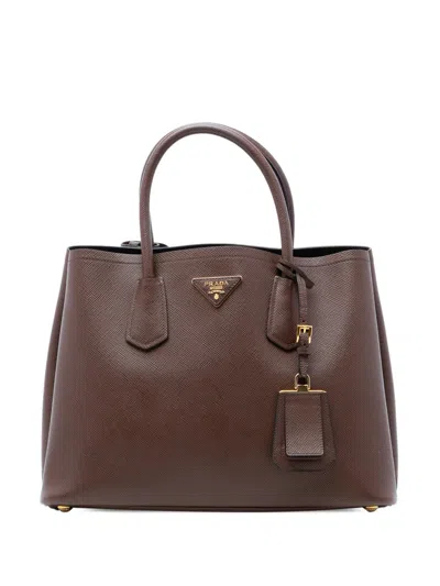 Pre-owned Prada 2010-2026 Medium Saffiano Cuir Double Satchel In Brown