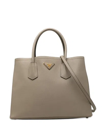 Pre-owned Prada 2010-2026 Medium Saffiano Cuir Double Satchel In Gray