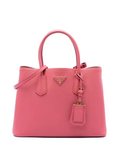 Pre-owned Prada 2010-2026 Medium Saffiano Cuir Double Satchel In Pink