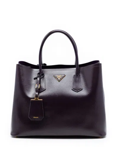 Pre-owned Prada 2010-2026 Medium Saffiano Cuir Double Satchel In Purple