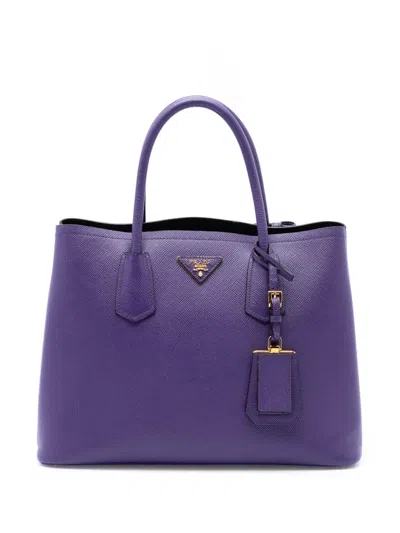 Pre-owned Prada 2010-2026 Medium Saffiano Cuir Double Satchel In Purple