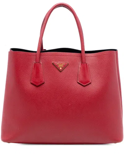 Pre-owned Prada 2010-2026 Medium Saffiano Cuir Double Satchel In Red
