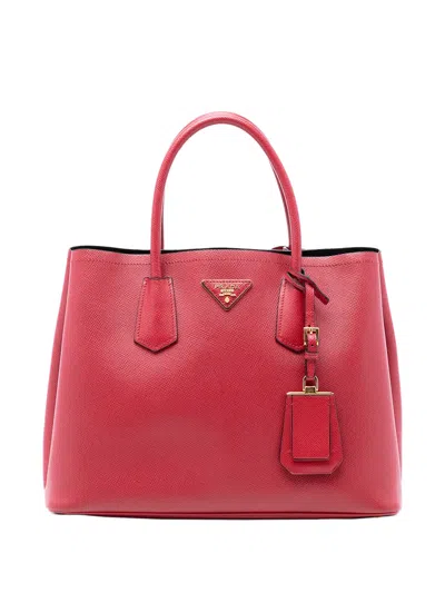 Pre-owned Prada 2010-2026 Medium Saffiano Cuir Double Satchel In Red