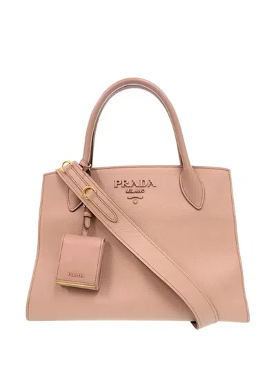 Pre-owned Prada 2010-2026 Medium Saffiano Cuir Monochrome Top Handle Tote Satchel In Brown