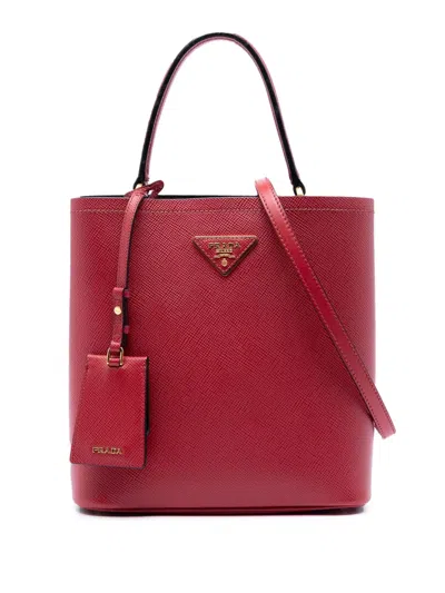 Pre-owned Prada 2010-2026 Medium Saffiano Cuir Panier Satchel In Red
