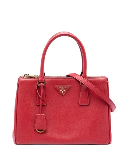 Pre-owned Prada 2010-2026 Medium Saffiano Galleria Double Zip Satchel In Red