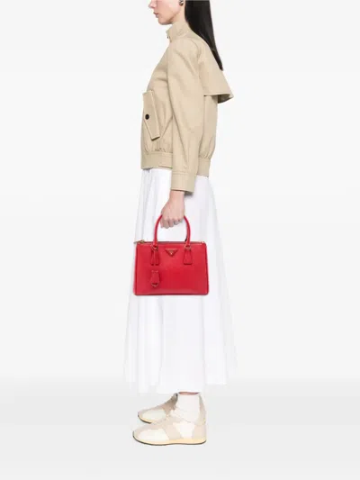 Pre-owned Prada 2010-2026 Medium Saffiano Galleria Double Zip Satchel In Red